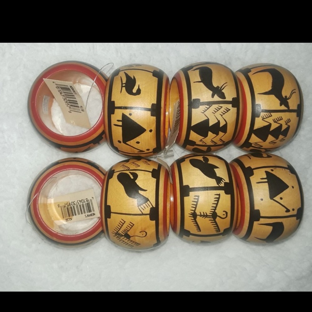 NAPKIN RINGS TRIBAL HIEROGLYPHICS VINTAGE NWT